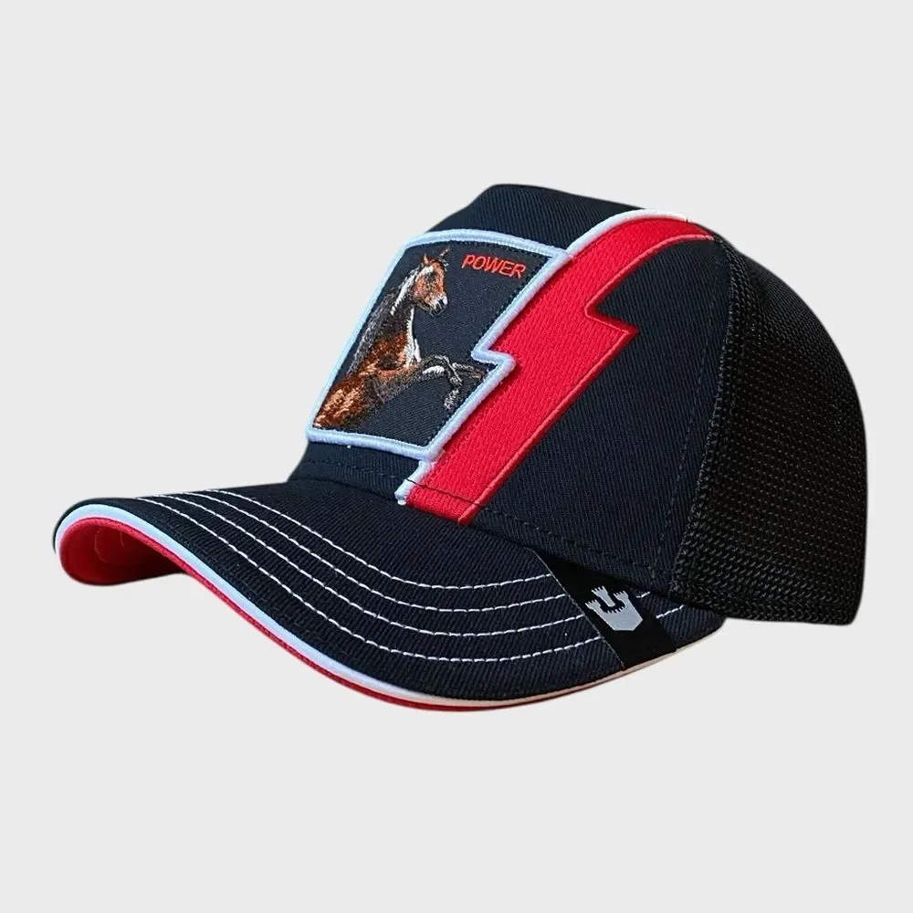 NWT GOORIN BROS. Horse Power HP The Farm Trucker Hat Cap One Size Black Red NEW